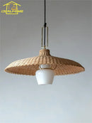Ljojo Medieval Rattan Weaving Straw Hat Pendant Light LED E27 Retro Designer Art Decorative Hanging Lamp