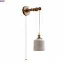 Ljojo LED Wall Light Fixture Switch Stair Lighting Round Ceramic Wood Bedside Lamp