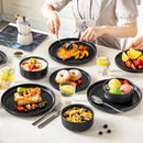 Ljojo 18/24PCS Black Ceramic Plate Sets - Mediterranean Blue Stoneware Dinner Set