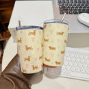 Ljojo 360ml Stainless Steel Thermal Tumbler with Straw - Kawaii Design for Hot and Cold Drinks