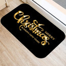 Ljojo Merry & Happy Year Door Mat: Golden Black Letter Print, Non-Slip Floor