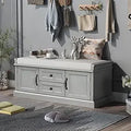 Ljojo™ Entryway Storage Bench with Drawers & Cabinets, Removable Cushion - End of Bed Bench
