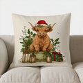 Festive Highland Cow Christmas Pillow Cover for Sofa, Bedroom, Car - Ljojo
