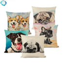 Cute Bulldog Hand-Painted Linen Pillowcase by Ljojo Teddy Collection