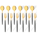 Ljojo 12Pcs Gold Mirror Stainless Steel Fork Spoon Set for Kitchen Dinnerware