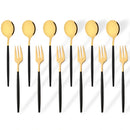Ljojo 12Pcs Gold Mirror Stainless Steel Fork Spoon Set for Kitchen Dinnerware