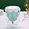 Ljojo 300ml Christmas Double Wall Glass Cup with Silicone Lid