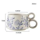 Ljojo 12oz Blue and White Ceramic Coffee Mug - Handmade Stoneware Cup
