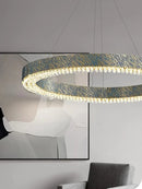 Blue Tiger Stripe LED Ring Ceiling Chandelier - Luxury Art Deco Brass Crystal Light by Ljojo