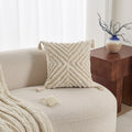 Cream Woven Tufted Pillowcase with Beige Tassel Embroidery by Ljojo