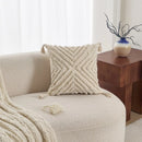 Cream Woven Tufted Pillowcase with Beige Tassel Embroidery by Ljojo