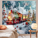 Christmas Candy Train Tapestry - Ljojo Red Background Cloth for Outdoor Home Decoration