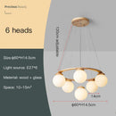 Nordic Style Wood LED Chandelier Modern Ring Lamp Glass Ball Decor Pendant Lights