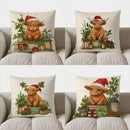 Festive Highland Cow Christmas Pillow Cover for Sofa, Bedroom, Car - Ljojo