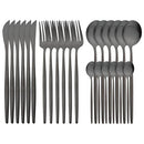 Ljojo 24-Piece Black Stainless Steel Cutlery Set for Home Dining