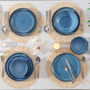 Ljojo 24-Piece Blue Dinnerware Set - Reactive Glaze, Dishwasher Safe
