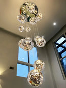 Ljojo Minimalist LED Glass Chandelier, Round Ball Gold Hanging Lights for Staircases