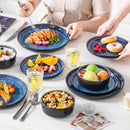 Ljojo 18/24PCS Black Ceramic Plate Sets - Mediterranean Blue Stoneware Dinner Set