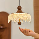 Ljojo Vintage Water Drop Pendant Chandelier, Walnut LED Light for Restaurant Bedroom Bar
