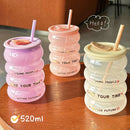 Ljojo 520ml Glass Tumbler with Silicone Lid and Straw for Beverages