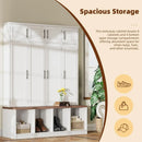 Ljojo™ Wide Farmhouse Hall Tree with Walnut Bench and 8-Door Shoe Cabinet