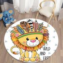 Ljojo Lion Cartoon Animal Round Carpet for Living Room Children's Bedroom