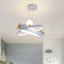 Ljojo Modern Airplane Pendant Lamp for Kids Boy Bedroom Blue Cream Chandelier