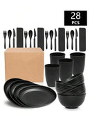 Ljojo 28pcs Plastic Tableware Set: Plate, Bowl, Cup, Cutlery - Reusable for Home, Hotel, Party