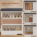 Ljojo™ Rustic Storage Bench with Lift Top Drawers, Cushioned Seat, Shoe Rack