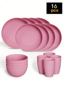 Ljojo 24-Piece Reusable Plastic Tableware Set for Family Picnics and School