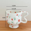 Hand-Painted Tulip Flower Pattern Ceramic Mug by Ljojo - High-Footed Cup