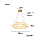 LED Alabaster Round Living Room Chandelier - Natural White Marble Hanging - Ljojo