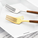 Ljojo 24Pcs Brown Silver Stainless Steel Cutlery Set with Wooden Handle
