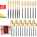 Ljojo 24-Piece Black Stainless Steel Christmas Dinnerware Set