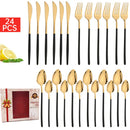 Ljojo 24-Piece Black Stainless Steel Christmas Dinnerware Set
