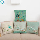 Blue Flower Bird Branch Pattern Cushion Set by Ljojo - Square Pillowcase Home Decoration