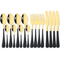 Ljojo 16-Piece Mirror Black Stainless Steel Cutlery Set for Kitchen Tableware