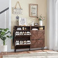 Ljojo™ Farmhouse Shoe Storage Cabinet with Barn Door Design & 4 Flip Drawers