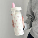 Ljojo 500/850ML Pink Bow Straw Water Bottle Cute Coffee Bubble Milk Tea Cup