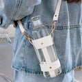 Ljojo 500ml Glass Water Bottle with PU Cup Holder and Time Marker