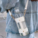 Ljojo 500ml Glass Water Bottle with PU Cup Holder and Time Marker