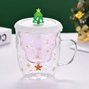 Ljojo 300ml Christmas Double Wall Glass Cup with Silicone Lid