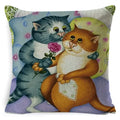 Cute Cat Pattern Linen Cushion Cover by Ljojo for Home Decor