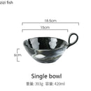 Ljojo Marble Pattern Ceramic Bowl with Handle, Set of 4