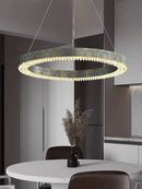 Blue Tiger Stripe LED Ring Ceiling Chandelier - Luxury Art Deco Brass Crystal Light by Ljojo