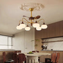 Ljojo Mid-Century Ceiling Fan with Wooden Glass Chandelier & Remote Control
