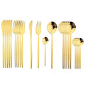 Golden Black Cutlery Set 24Pcs Stainless Steel Knife Fork Spoon Tableware Ljojo