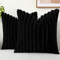 Ljojo 16x16 Faux Fur Striped Pillow Covers 2pcs - Soft Plush Velvet Back