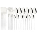 Ljojo 24-Piece Stainless Steel Dinnerware Set White Silver Flatware Tableware Kit