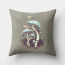 Fox and Bird Polyester Pillowcase by Ljojo: Cartoon Landscape Cushion Cover for Sofa